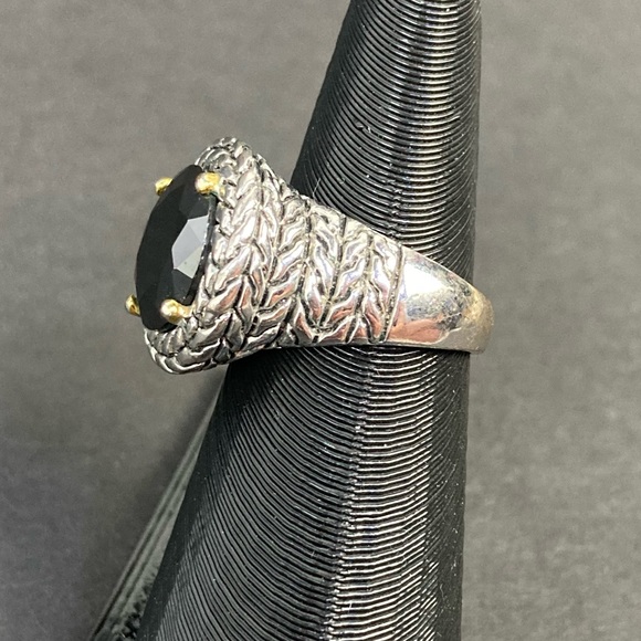 Silver-tone ring with black faceted crystal Sz 6.5 - Picture 5 of 9